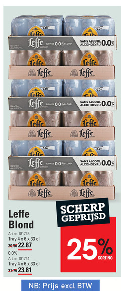  leffe blikjes bier 4 6 25 33 0.0 blonde blond sans alcohol alcoholvrij tray scherp geprijsd 