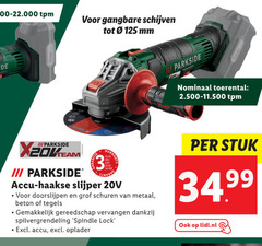  3 tpm gangbare schijven mm parkside nominaal toerental iii accu haakse slijper doorslijpen grof schuren metaal beton tegels gereedschap vervangen spilvergrendeling spindle lock oplader stuk lidl.nl 