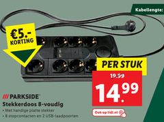  2 5 8 kabellengte stuk parkside stekkerdoos platte stekker stopcontacten usb lidl.nl 