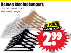  5 houten kledinghangers naturel zwart wit broekhanger pack elders 5.99 