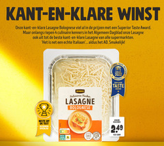  4 25 30 200 400 1006 2022 kant winst lasagne bolognese viel superior taste award culinaire kenners dagblad supermarkten italiaan jumbo italiaanse keuken nutri score beter leven bescherming min institute brussels 