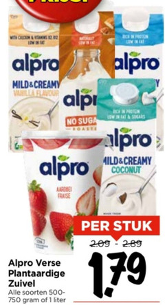  1 100 750 alpro mild creamy vanilla flavour naturally aardbei fraise verse plantaardige zuivel soorten liter protein chin sugars coconut stuk 