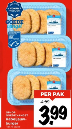  4 visboer vangst gecertificeerd duurzame visserij kabeljauw burger pak stuks 3.99 