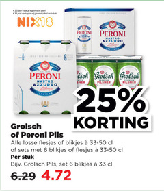  grolsch peroni blikjes bier speciaalbieren 6 18 25 33 jaar legitimatie alcohol tabak nix18 nastro azzurro italiana premium qualita pils pilsner stuk 