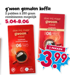  gwoon koffie 2 250 gemalen pakken combineren rood roodmerk 06 grove maling 3.99 kilo 