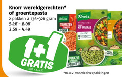  2 knorr wereldgerechten groentepasta pakken 1 kilo v.a. tomaten tomates penne kip madras spinazie epinards spaghetti m.u.v 