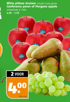  1 2 500 witte pitloze druiven schaal conference peren morgana appels zak kilo v.a. 