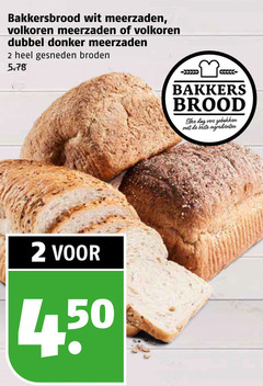  2 bakkersbrood wit meerzaden volkoren dubbel donker gesneden broden bakkers brood dag vers gebakken 4 50 