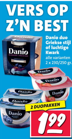  2 vers best danio blueberry cheesecake duo griekse stijl luchtige kwark 250 bosbes duopakken 