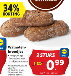  3 15 34 broodjes knapperige stukjes walnoot www.lidl.nl filiaal warme bakker stuks 