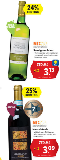  witte wijn rode 7 15 18 24 25 750 2021 fris fruitig france chevalier pays sauvignon blanc nix18 jaar alcohol legitimatie tonen appel grapefruit bloemige toon ml stevig nero sicilia denominazione origine italia middelzware siciliaanse kersen kruiden 