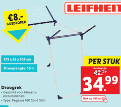  16 55 160 goedkoper leifheit cm drooglengte droogrek binnens buitenshuis pegasus solid slim stuk lidl.nl 