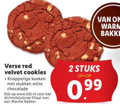  2 warme bakker verse red velvet knapperige koeken stukken witte chocolade www.lidl.nl filiaal stuks 