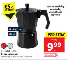  ernesto espressomaker 11 19 330 aromatische espresso cm ml stuk behuizing zeef licht aluminium lidl.nl 