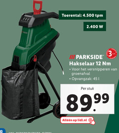  3 12 45 toerental tpm iii parkside hakselaar versnipperen groenafval opvangzak stuk lidl.nl 