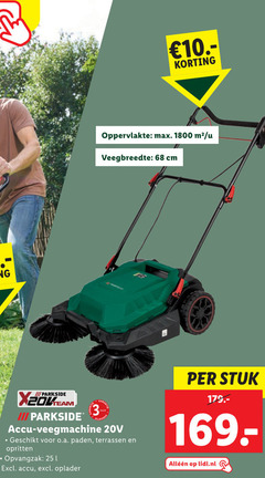  3 25 1800 oppervlakte cm parkside iii jaar accu veegmachine o.a. terrassen opritten opvangzak oplader stuk lidl.nl 