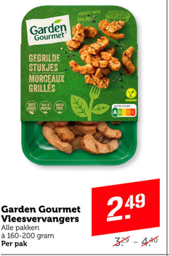  100 garden gourmet gegrilde with stukjes morceaux grillees high veggie protein nutri score vleesvervangers pakken 160-200 pak 