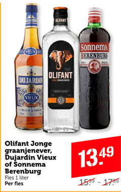  1 10 jardin olifant vieux blue label b sonnema berenburg jonge graanjenever dujardin fles liter 