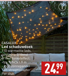  led schaduwdoek warmwitte continu brandend ca. zonnepaneel stroomadapter stuk 