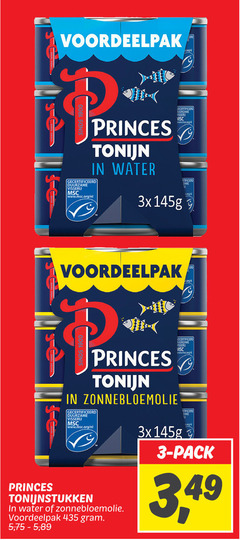  3 princes tonijn water gecertificeerd duurzame visserij www.msc.org nl zonnebloemolie tonijnstukken 5 pack 