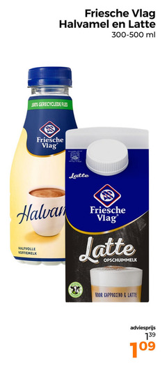  friesche vlag koffiemelk 100 halvamel latte 300-500 ml gerecyclede fles bal halfvolle opschuimmelk cappuccino 