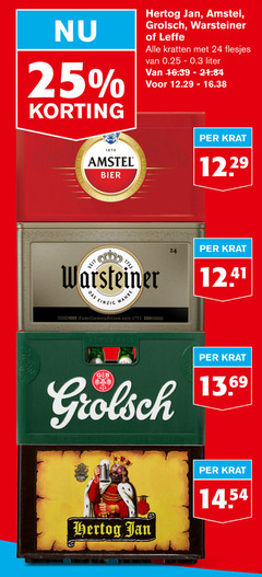  warsteiner hertog jan amstel grolsch krat bier 24 25 1615 1870 leffe kratten 0.25 liter seit das einzig wahre familientradition 