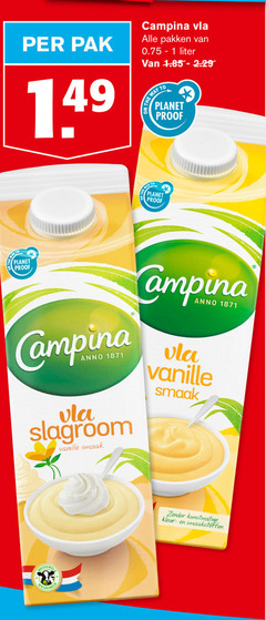  pak campina vla pakken liter to planet proof anno vanille slagroom kunstmatige kleur smaakstoffen 