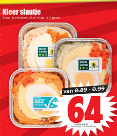  64 140 dakleer slaatje zalm rundvlees ei kuip beter leven farmed responsibly certified asc-aqua.org basisprijs heffing 