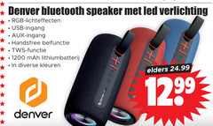  denver bluetooth speaker led verlichting rgb lichteffecten usb ingang aux handsfree belfunctie functie lithiumbatterij kleuren 1 elders 