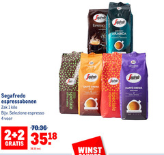  segafredo koffiebonen 1 2 4 100 espressobonen zak kilo selezione espresso zanetti gusto arabica aromatico caffe crema caffee dolce ricco intenso gram winst intensity 