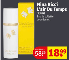  30 du temps nina ricci ml eau toilette dames spray cage 