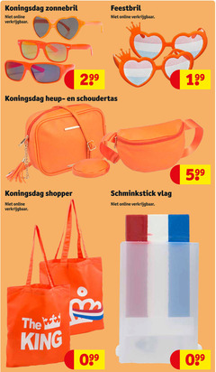  koningsdag zonnebril online feestbril heupband schoudertas shopper b king schminkstick vlag 