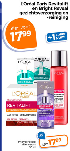  5 30 paris revitalift bright reveal gezichtsverzorging reiniging 1 spaar punt nieuwe formule r filler hyaluronzuur hydraterende dagverzorging santi rimpel serum anti pro retinol uva uvb bescherming puur acid peeling toner illumine seconden extrait glycolzuur watermeloen extract hydrateert usage quotidien rimpels geconcentreerd dagelijks gebruik aux peaux sensibles gevoelige huid ml stuk 