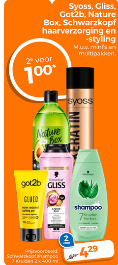  2 7 100 400 syoss gliss got2b nature box schwarzkopf haarverzorging styling multipakken 2e professional glued water resistant gel for extremely tough looks liquid silk shine shampoo glanzend haar brillants breekbaar cheveux termes medium care with organic herbs normaal vet gras kruiden ml 