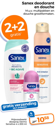  1 2 4 12 48 200 sanex deodorant douche multipakken grootformaten from dermo natural prebiotic bio agave sensitive anti irritation nti transpirant anti-perspirant calming shower gel peaux sensibles gevoelige huid la peau naturellement balans caring formula keeps skin healthy invisible stain protection verzending artikelen deospray ml 