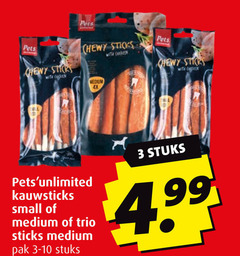  3 pets chewy sticks with chicken medium 4x kauwsticks small trio pak stuks 