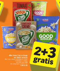  2 3 5 15 unox kip good noodles tomaat cup soup carbonara creme snacks champignon doosjes zakjes varieeren pasta minuten groente 