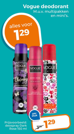  150 vogue deodorant multipakken deospray dark rose ml stuk 