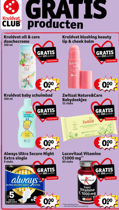  8 60 100 150 200 250 300 350 kruidvat club oil care douchecreme ml punten scan kaart blushing beauty lip cheek baby schuimbad mousse bain zwitsal nature babydoekjes stuks 00 lingettes milde reiniging nettoyage em always ultra secure night single lucovitaal vitamine c1000 mg size super one day capsules gezondheidsproduct lees 