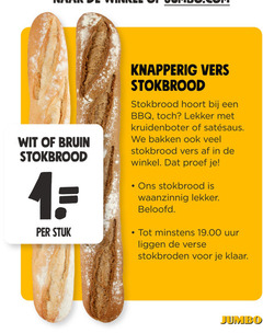  1 wit bruin stokbrood stuk knapperig vers bbq kruidenboter bakken proef beloofd uur liggen verse stokbroden klaar jumbo 