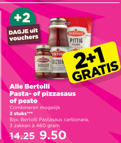  1 2 3 vouchers bertolli basilico pittig piccante pastasaus pasta pizzasaus pesto combineren stuks carbonara zakken 