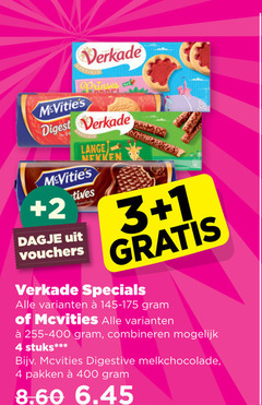  1 3 4 400 verkade prinses digest lange nekken 2 vouchers mcvities 255-400gram combineren stuks digestive melkchocolade pakken 