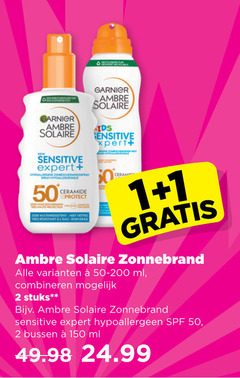  1 2 50 60 150 garnier ambre solaire sensitive expert hypoallergene spray hypoallergenique ceramide protect waterresistent vettig tres resistant gras zonnebrand ml combineren stuks hypoallergeen bussen 