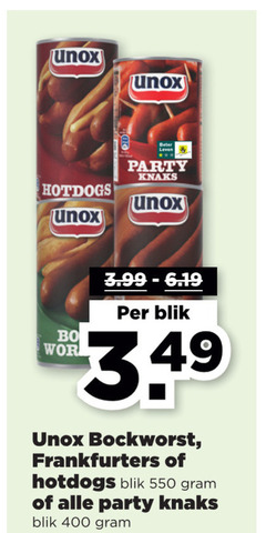  400 unox beter leven party knaks hotdogs 3.99 blik bockworst frankfurters 