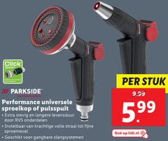  pistoolbroes tuinspuit click system for standard systems iii parkside universele sproeikop stevig langere levensduur rvs onderdelen instelbaar volle straal fijne sproeinevel gangbare slangsystemen stuk 5.99 lidl.nl 