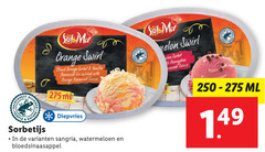  sorbetijs orange swirl blood sorbet vanilla flavoured ice with sauce diepvries sangria watermeloen bloedsinaasappel 250-275 ml 