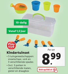  3 5 10 delig 1 jaar play kindertuinset tuingereedschappen snoeischaar vork spades potten maten gieter draagbox lidl.nl 