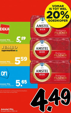  amstel blikjes bier 6 16 20 330 1870 deka pils pack blik ml 5 goedkoper pilsener jumbo supermarkten online geverifieerd albert traditiegetrouw 