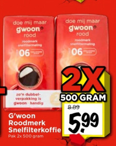  gwoon koffie 500 rood roodmerk 06 dubbel snelfilterkoffie pak 2x 5 99 