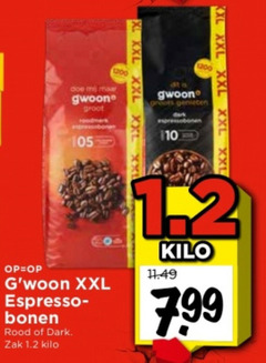  gwoon koffiebonen espressobonen xxl espresso bonen rood dark zak 1.2 kilo xl genieten 